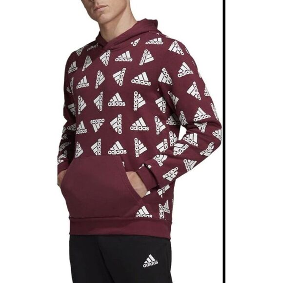 Adidas Unisex Burgundy Logo Hoodie Sweater Size M - Picture 1 of 10